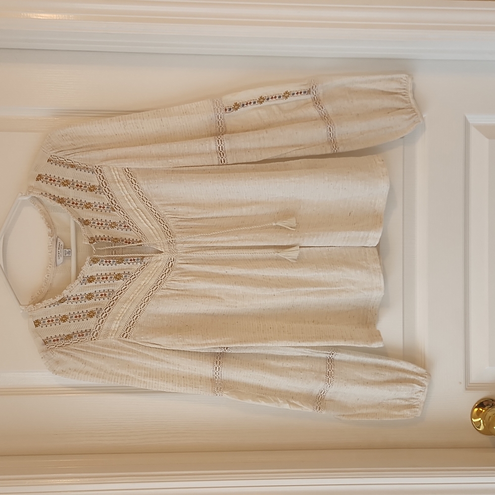 Lucky Brand Lace Inset Bohemian Cotton Blouse